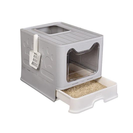 Fully Enclosed Anti-Splash Deodorant Cat Toilet for Cats Two-Way with Shovel High Capacity Fold-Able Cat Litter Tray